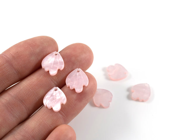 10 x Pink Cellulose Acetate Petal Charms, 15x13mm