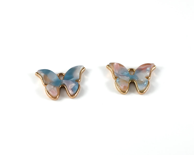 6 x Pink Blue Resin Butterfly Charms, 22x16mm (C0553)