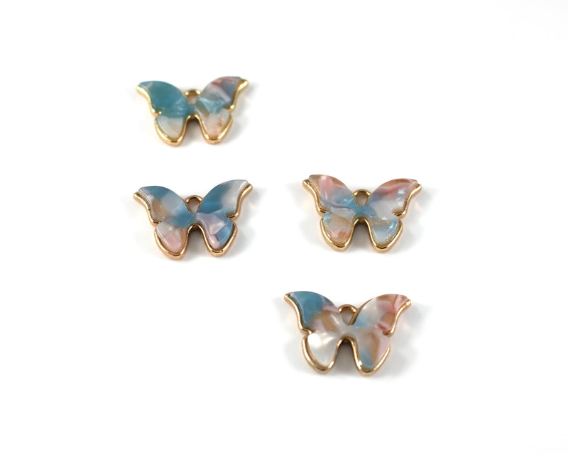 6 x Pink Blue Resin Butterfly Charms, 22x16mm (C0553)