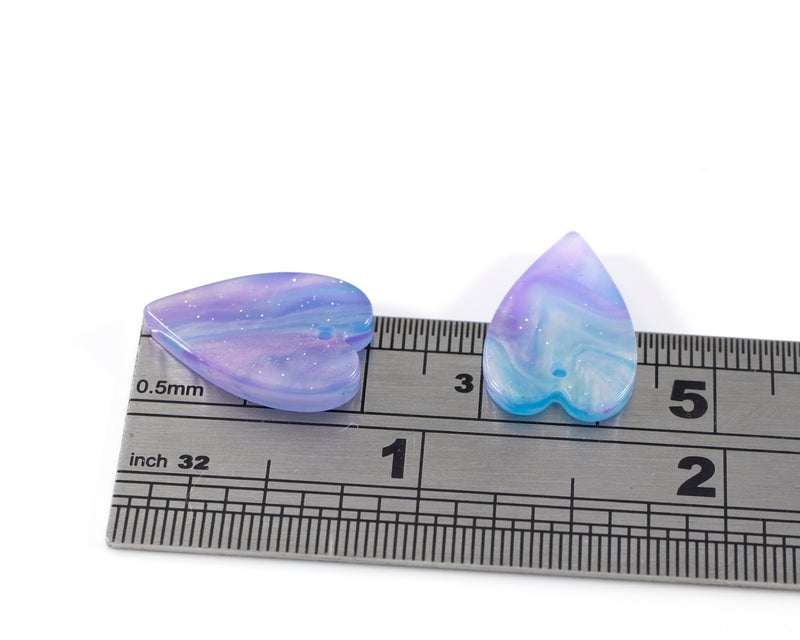 6 x Unicorn Heart Shaped Pendant, 20x14mm Cellulose Acetate Lilac Charms (C0584)