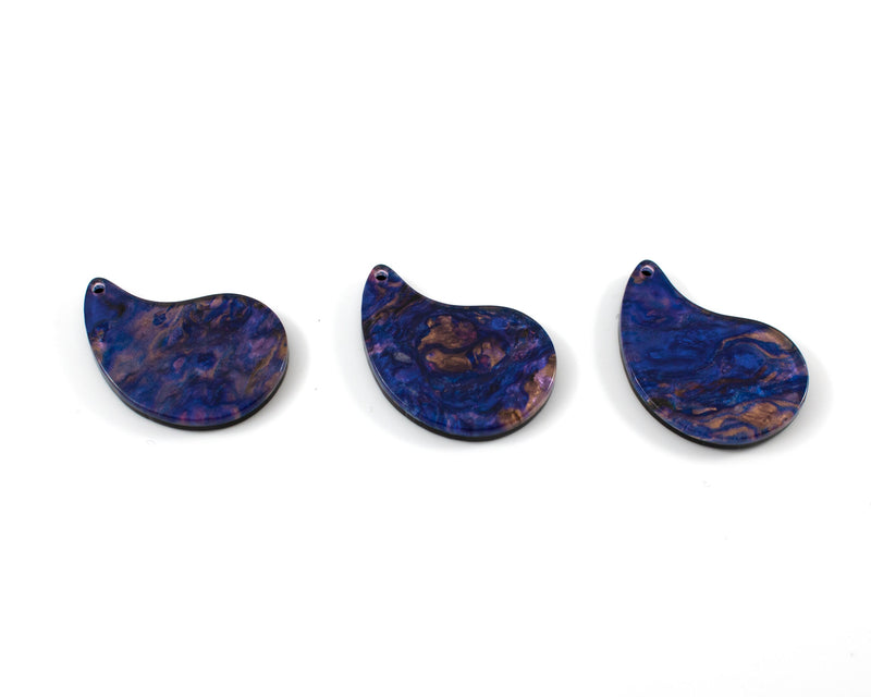 6 x Blue and Rose Gold Teardrop Pendants, 28x20mm (C0595)