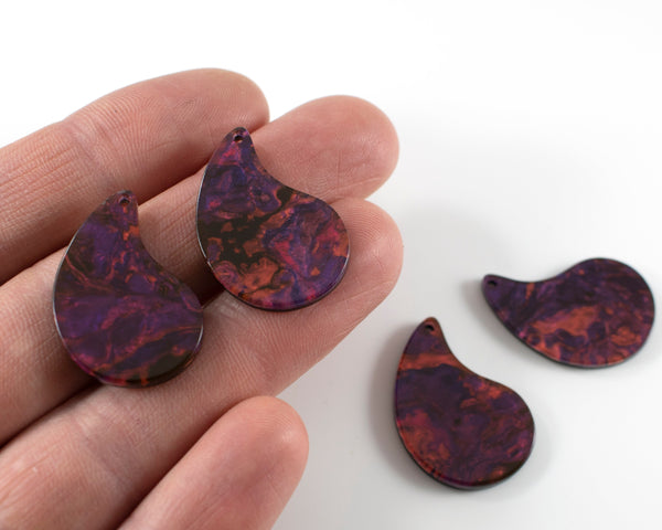 6 x Purple Red Teardrop Pendants, 28x20mm (C0589)