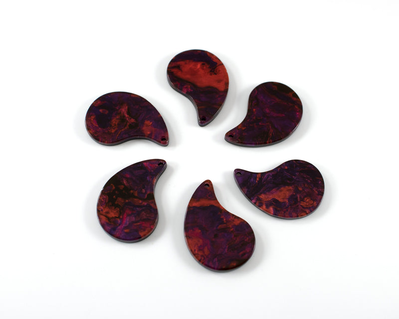 6 x Purple Red Teardrop Pendants, 28x20mm (C0589)