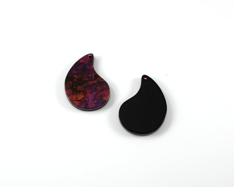 6 x Purple Red Teardrop Pendants, 28x20mm (C0589)