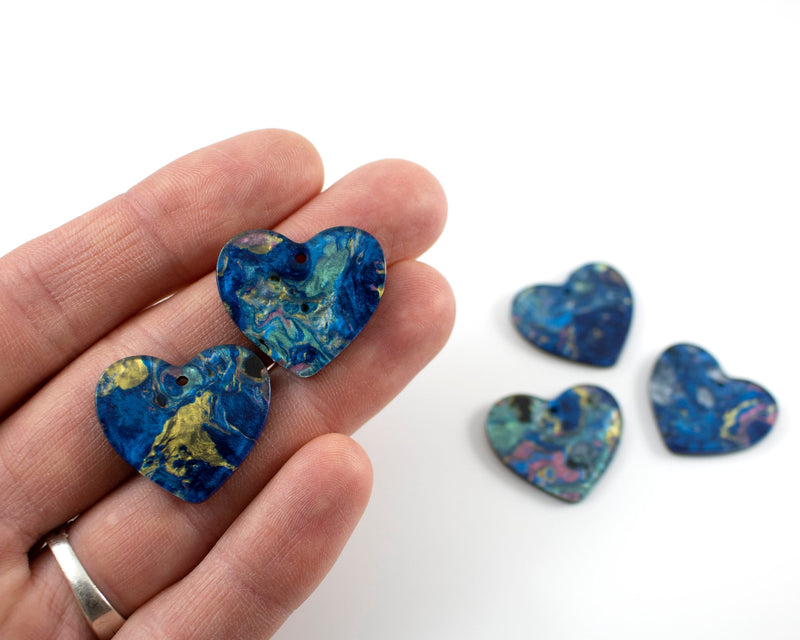 6 x Cellulose Acetate Blue Heart Charms, 23x25mm (C0586)