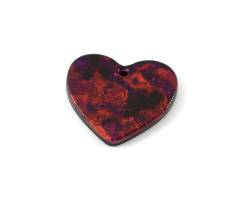 6 x Burgundy Red Cellulose Acetate Heart Shaped Pendants, 23x25mm (C0588)