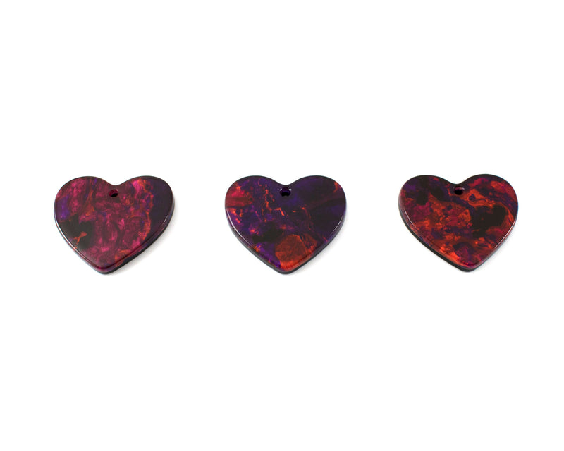 6 x Burgundy Red Cellulose Acetate Heart Shaped Pendants, 23x25mm (C0588)