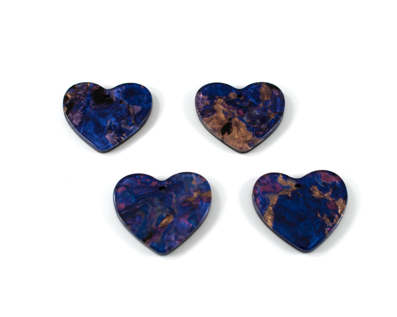 6 x Purple Blue Heart Shaped Pendant, Cellulose Acetate Charms (C0596)