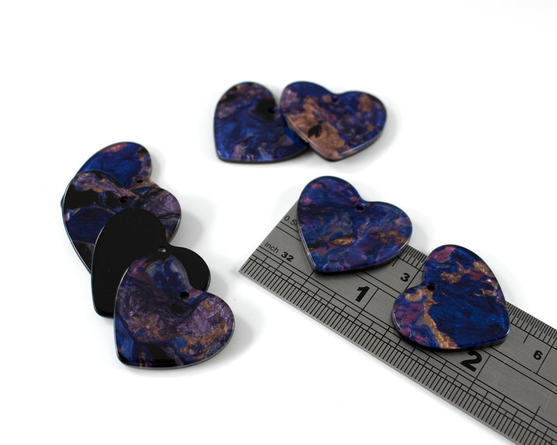 6 x Purple Blue Heart Shaped Pendant, Cellulose Acetate Charms (C0596)