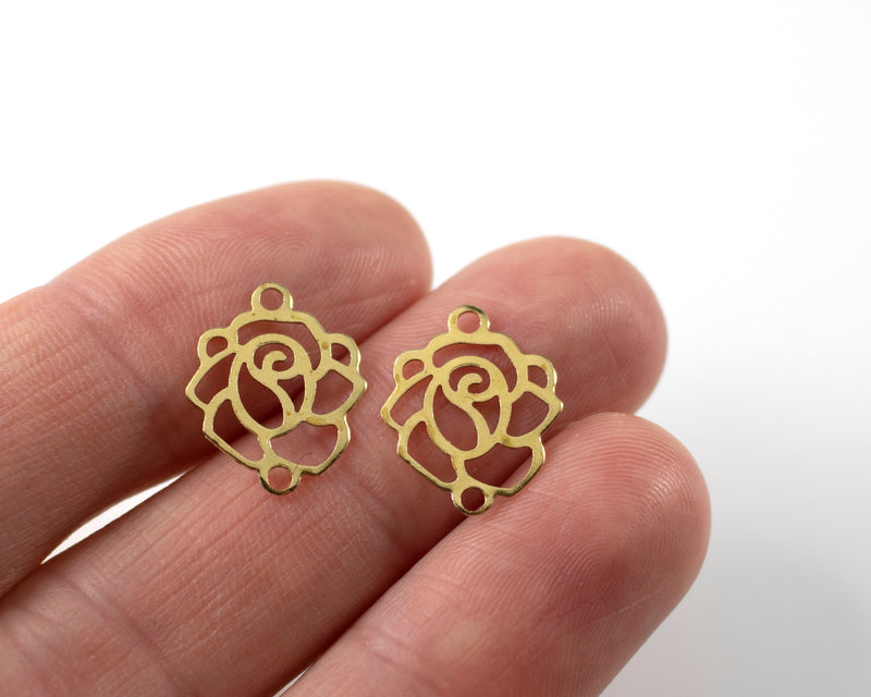 10 x Raw Brass Flower Filigree Link, 16x13mm (C0102)