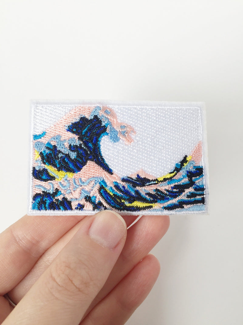 Sea Wave Iron-on Patch, Japanese Ocean Wave Embroidery, Kanagawa Wave Applique