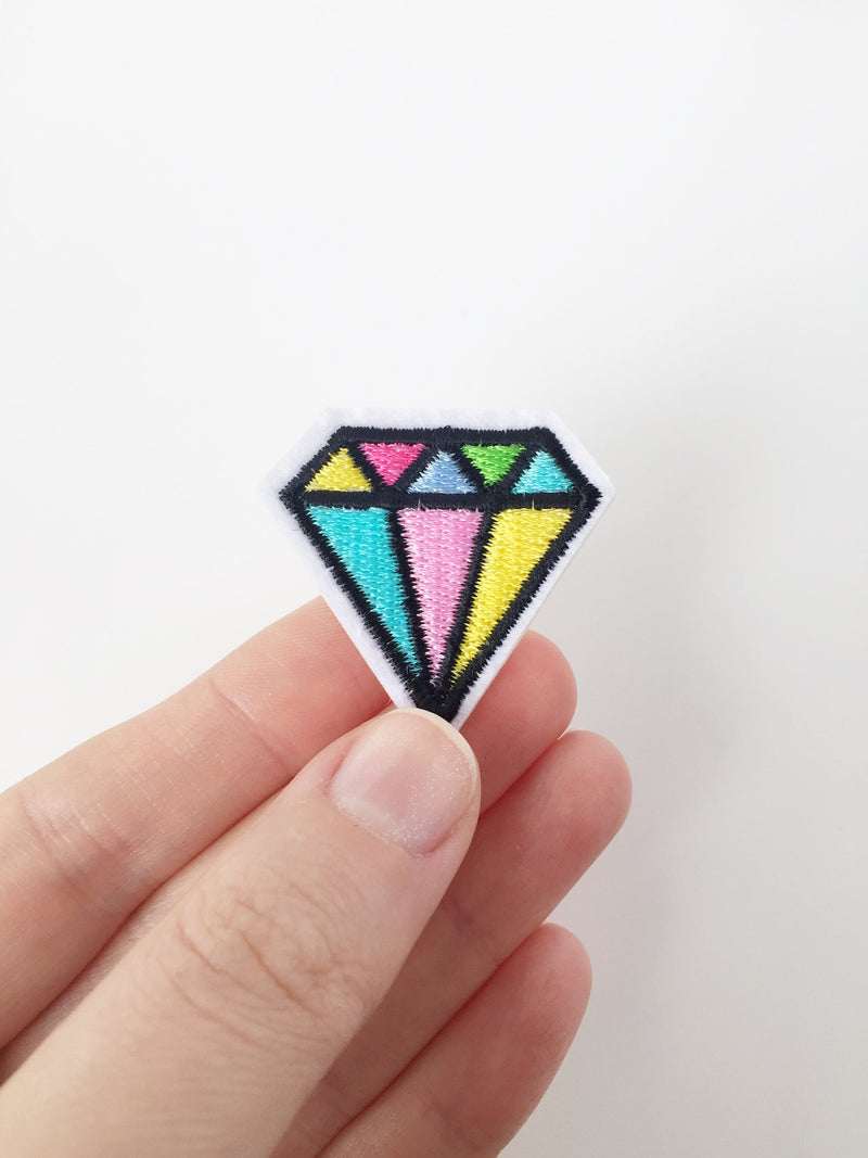 Rainbow Diamond Iron-on Patch, Diamond Embroidery Applique