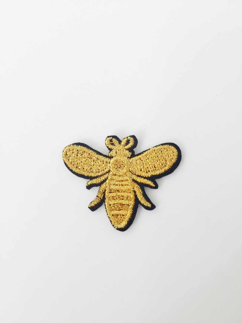 Gold Bee Iron-on Patch, Bee Embroidery, Queen Bee Motif, Bee Applique, Embroidered Bee Badge Three Sizes