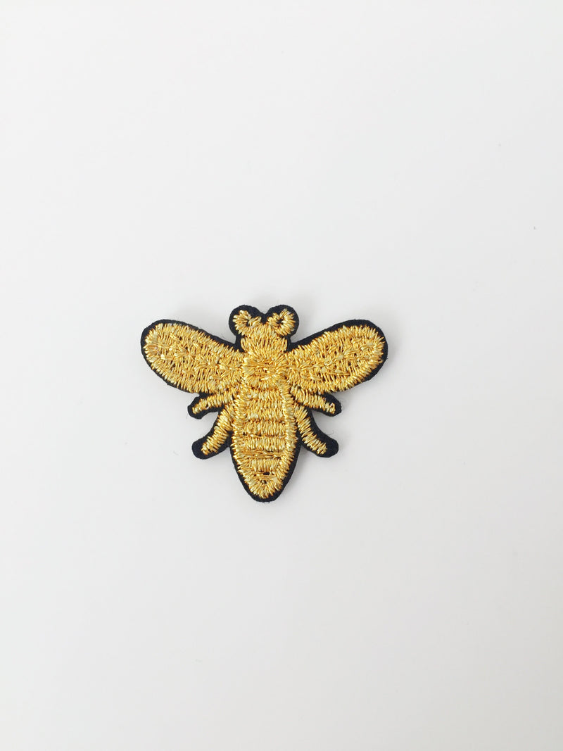 Gold Bee Iron-on Patch, Bee Embroidery, Queen Bee Motif, Bee Applique, Embroidered Bee Badge Three Sizes