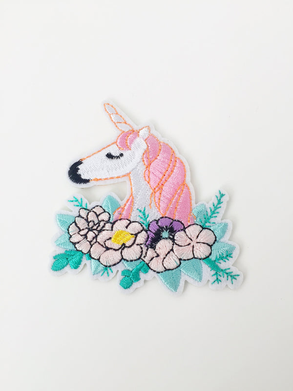 Floral Unicorn Iron-on Patch, Unicorn Embroidery Applique