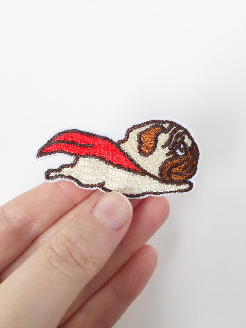 Superdog Iron-on Patch, Embroidered Pug Motif