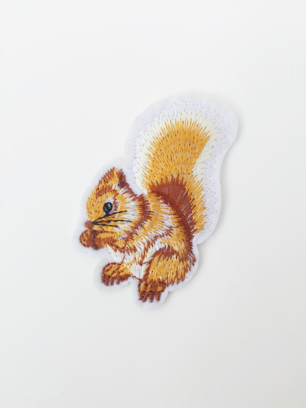 Squirrel Iron-on Patch, Embroidered Squirrel Motif