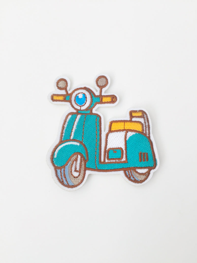 Scooter Iron-on Patch, Retro Scooter Embroidery Applique