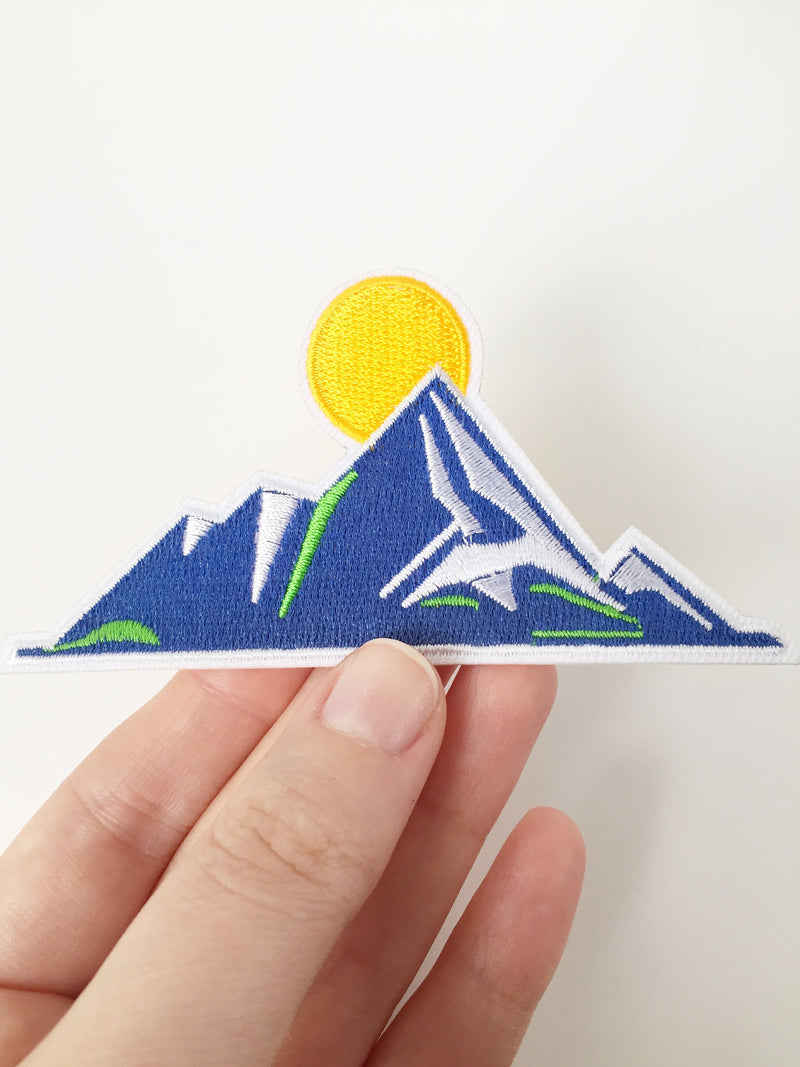 Mountain Iron-on Patch, Embroidered Mountain Sunrise Applique