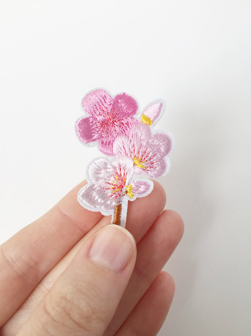 Pink Sakura Iron-on Patch, Cherry Blossom Badge