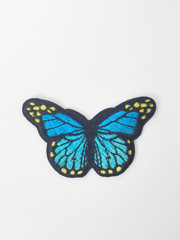 Blue Butterfly Iron-on Patch, Embroidered Butterfly Applique