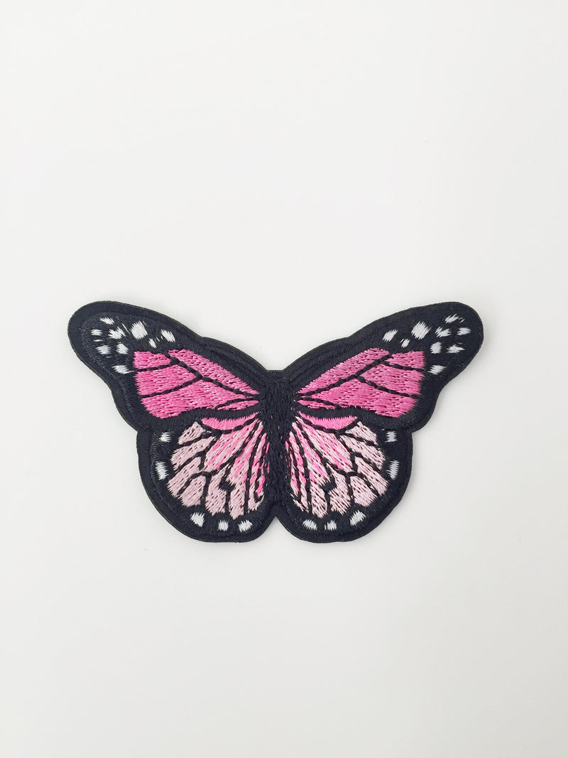 Pink Butterfly Iron-on Patch, Embroidered Butterfly Applique