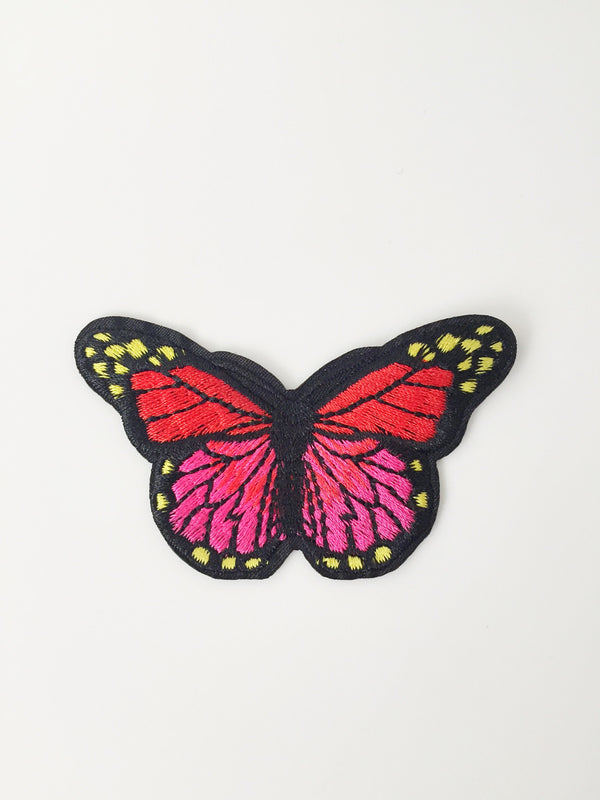 Butterfly Iron-on Patch, Deep Pink Embroidered Butterfly Applique