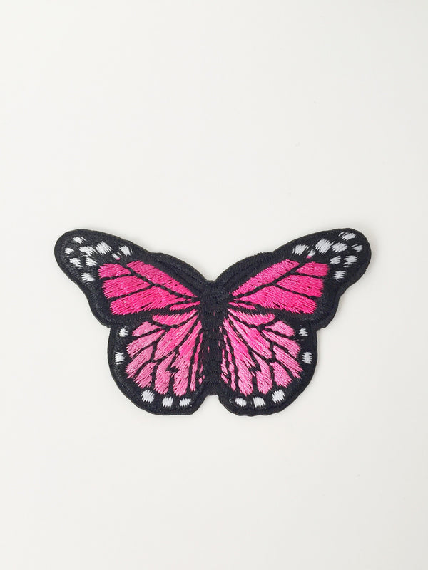 Fuchsia Butterfly Iron-on Patch, Embroidered Butterfly Badge