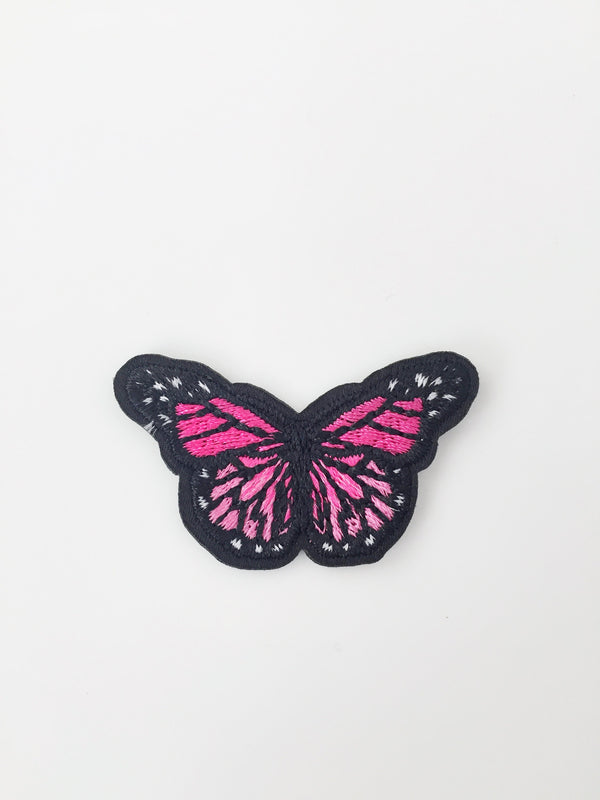 Small Fuchsia Butterfly Iron-on Patch, Embroidered Butterfly Badge