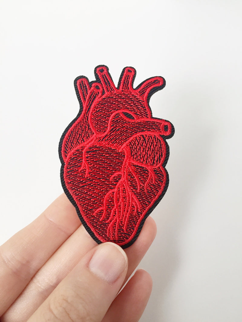 Red Anatomical Heart Iron-on Patch, Lifelike Heart Applique