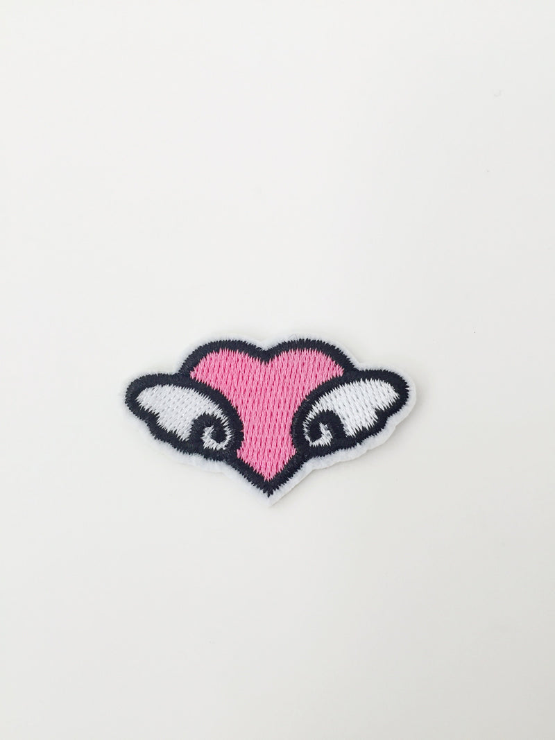 Flying Heart Iron-on Patch, Pink Heart with Wings Motif