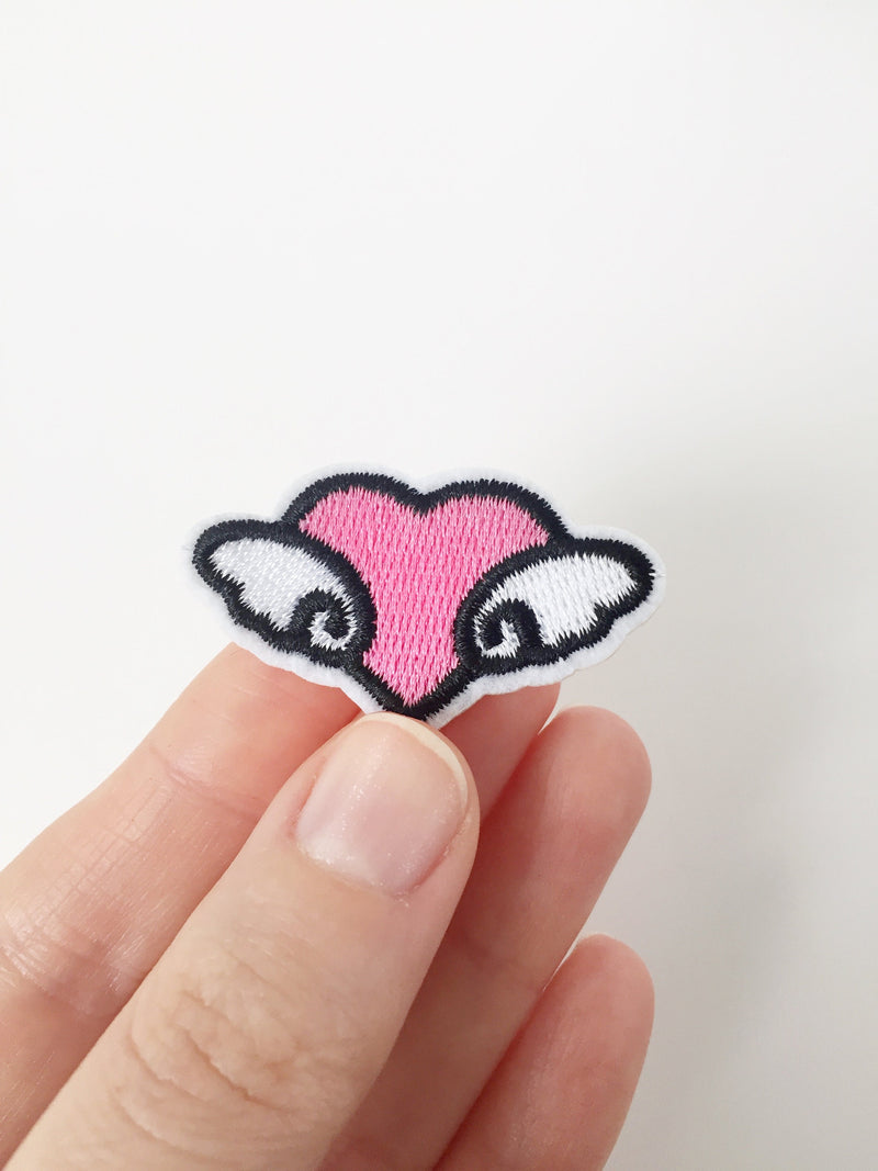 Flying Heart Iron-on Patch, Pink Heart with Wings Motif