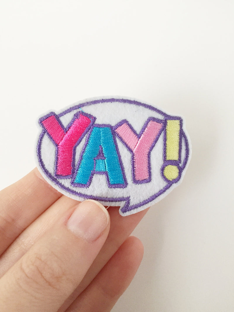 Yay Iron-on Patch, Embroidered Positivity Badge