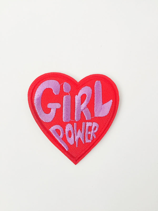 Girl Power Iron-on Patch, Red Embroidered Heart Badge