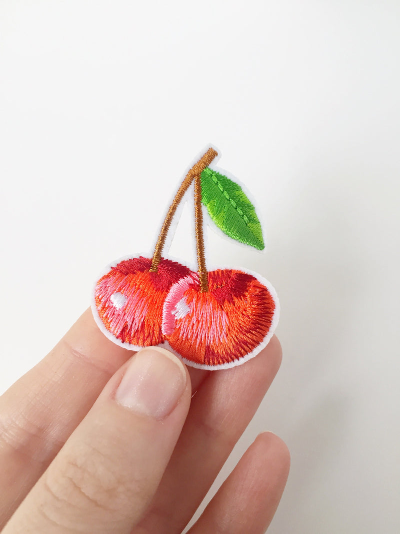 Cherry Iron-on Patch, Embroidered Berry Applique