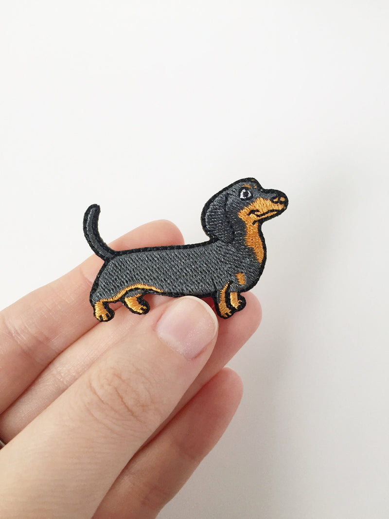 Dachshund Iron-on Patch, Embroidered Sausage Dog Motif Badge