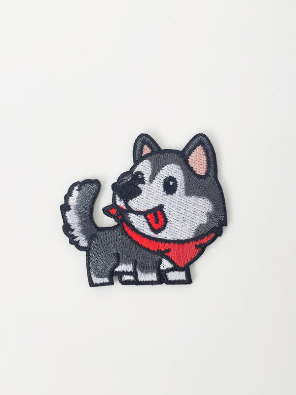 Husky Iron-on Patch, Embroidered Husky Pup Motif Badge