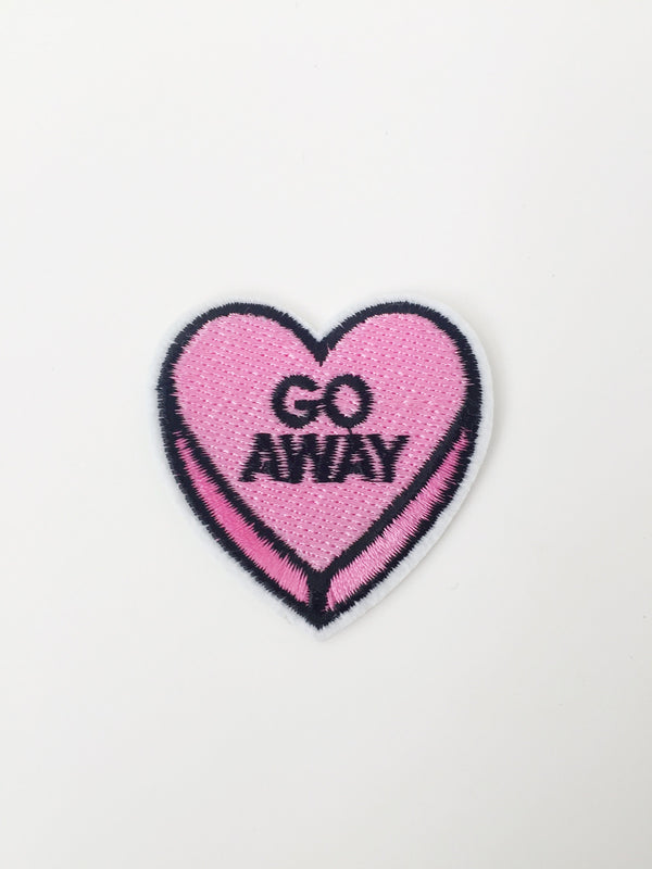 Go Away Heart Iron-on Patch, Pink Heart Badge