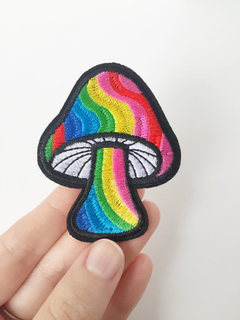 Rainbow Mushroom Iron-on Patch, Toadstool Badge