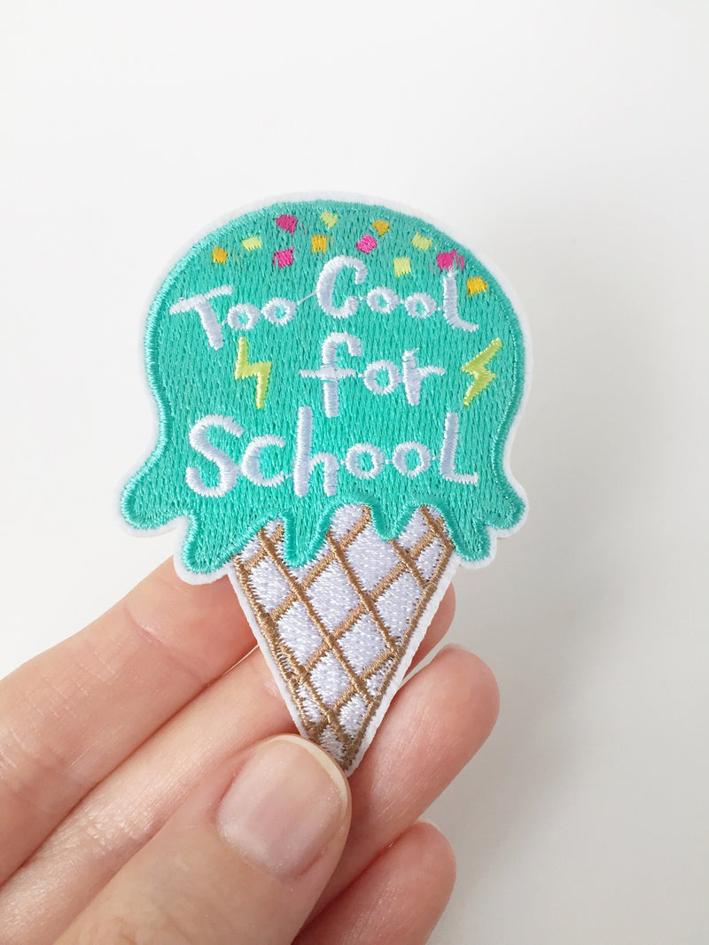 Too Cool For School Iron-on Patch, Ice-cream Cone Badge