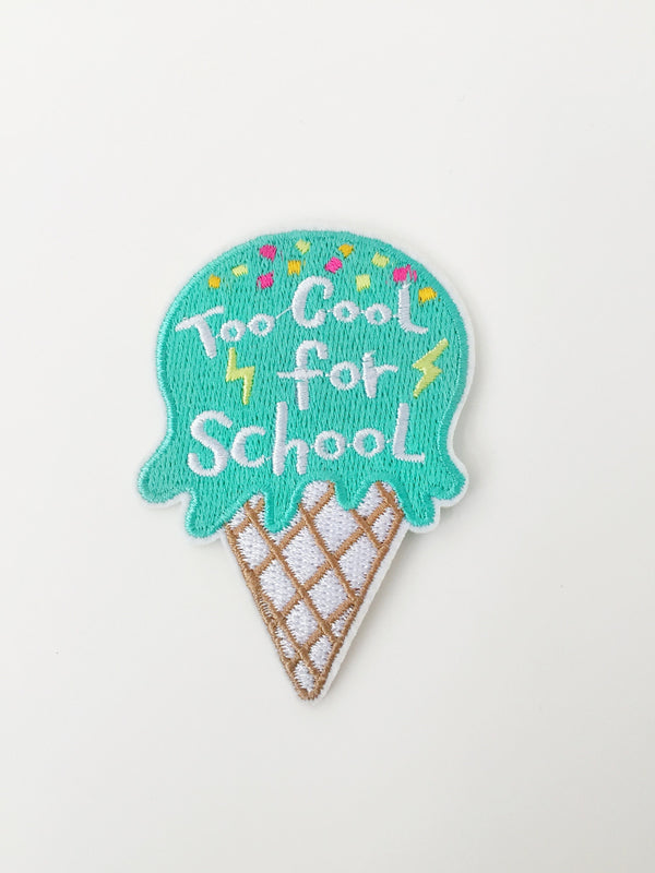 Too Cool For School Iron-on Patch, Ice-cream Cone Badge