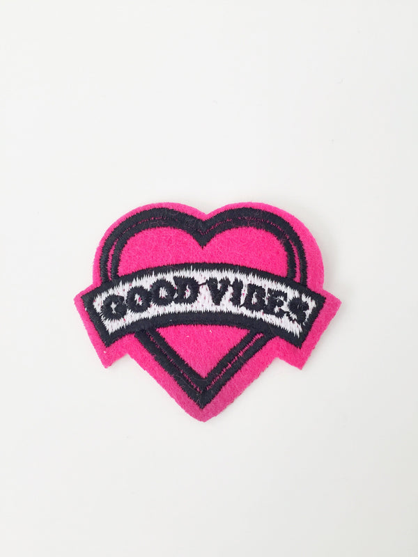 Good Vibes Heart Iron-on Patch, Pink Heart Badge