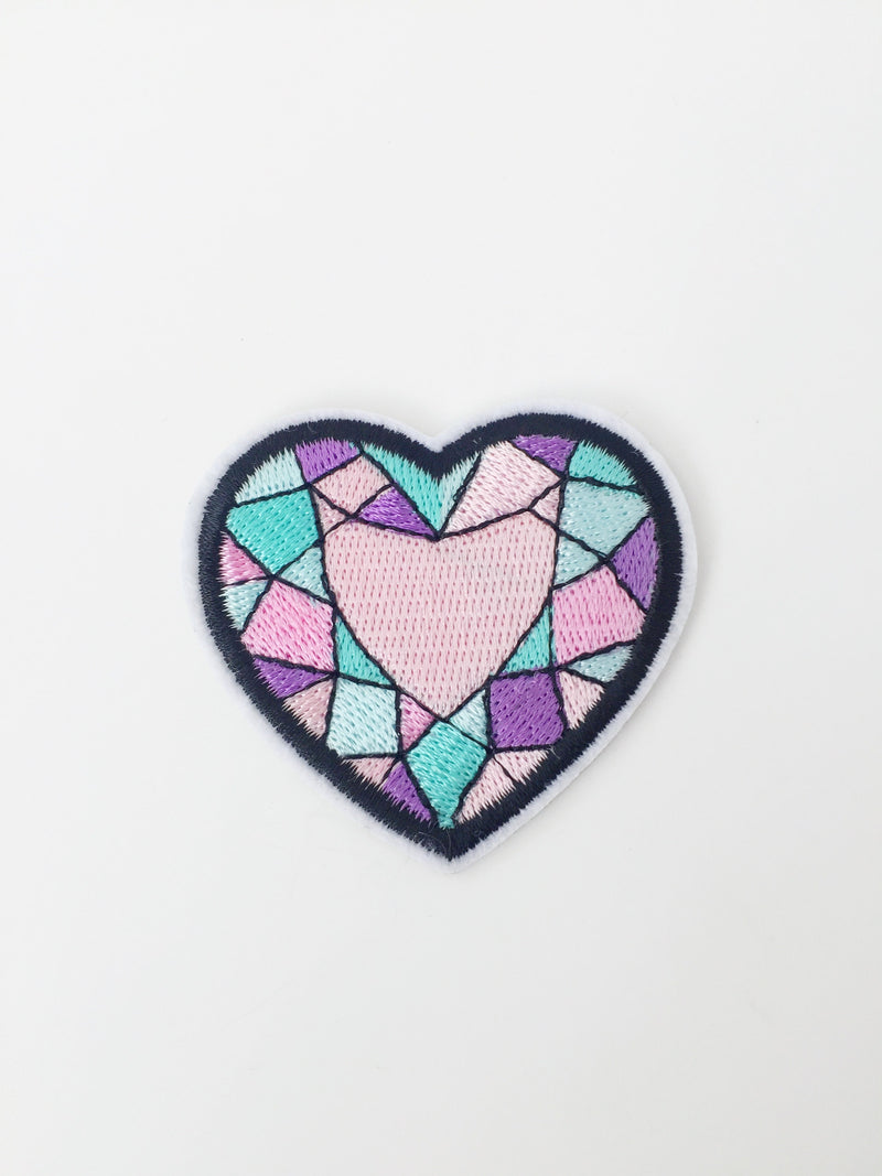 Diamond Heart Iron-on Patch, Pastel Heart Applique