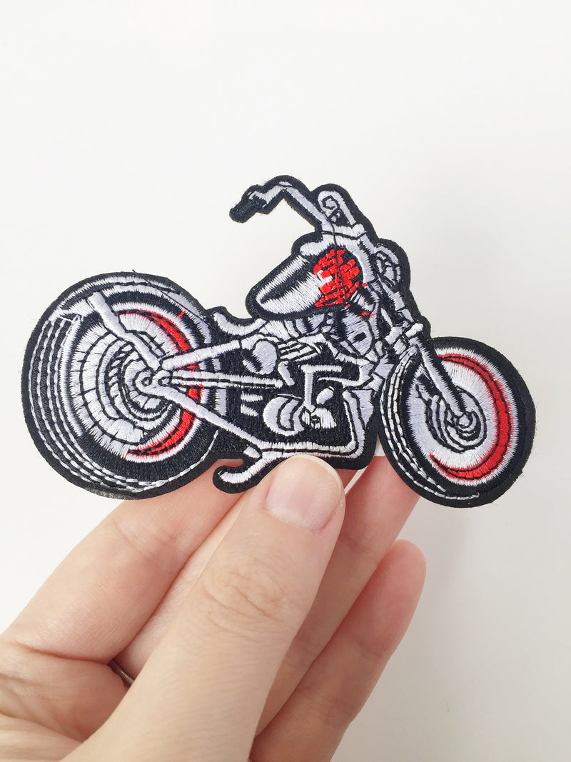 Skeleton Motorbike Iron-on Patch, Biker's Embroidered Motif