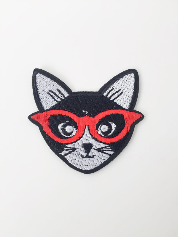 Smart Cat Iron-on Patch, Cat in Glasses Badge