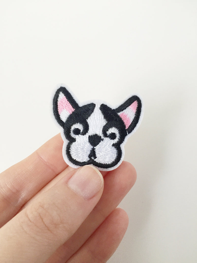 Tiny French Bulldog Iron-on Patch, Embroidered Frenchie Applique