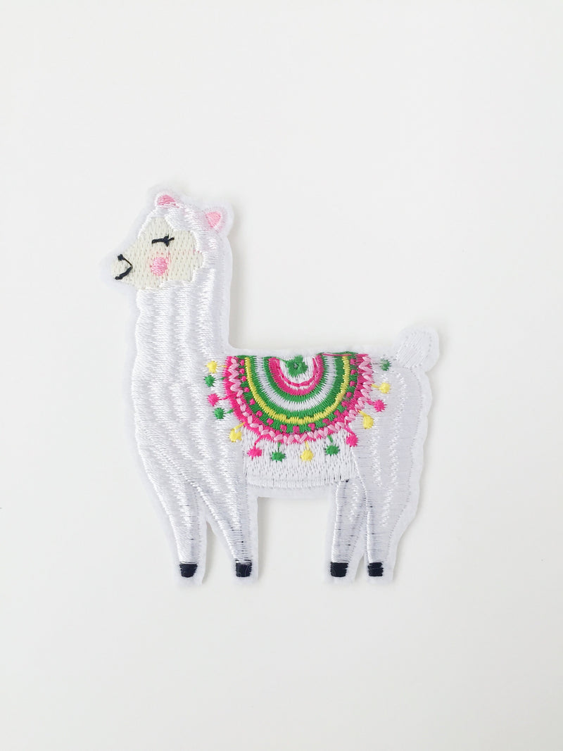 White Alpaca Iron-on Patch, Embroidered Llama Applique