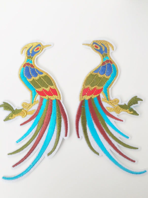 Pheasant Iron-on Patch, Bird Applique Pair