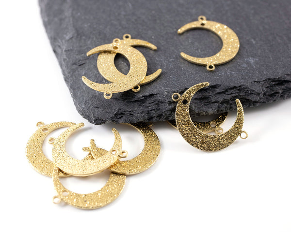 10 x Raw Brass Textured Crescent Moon Connectors, 22x17mm (C0445)