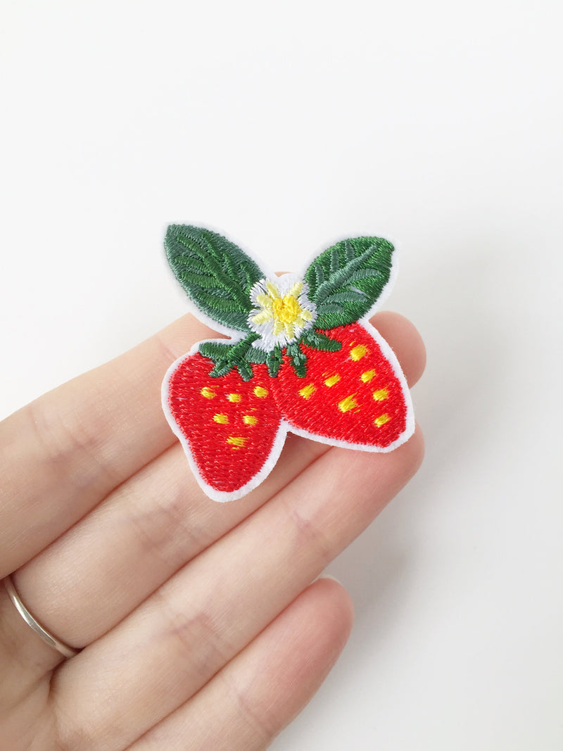 Strawberries Iron-on Patch, Embroidered Berry Applique